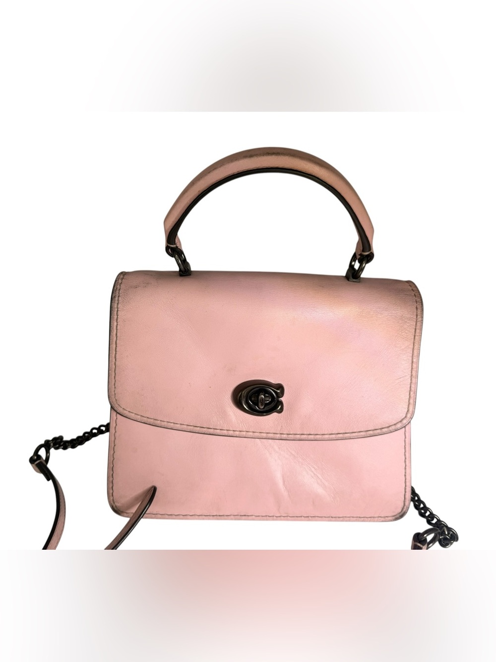 Coach Pink Leather Parker Top Handle Bag Pewter Turnlock